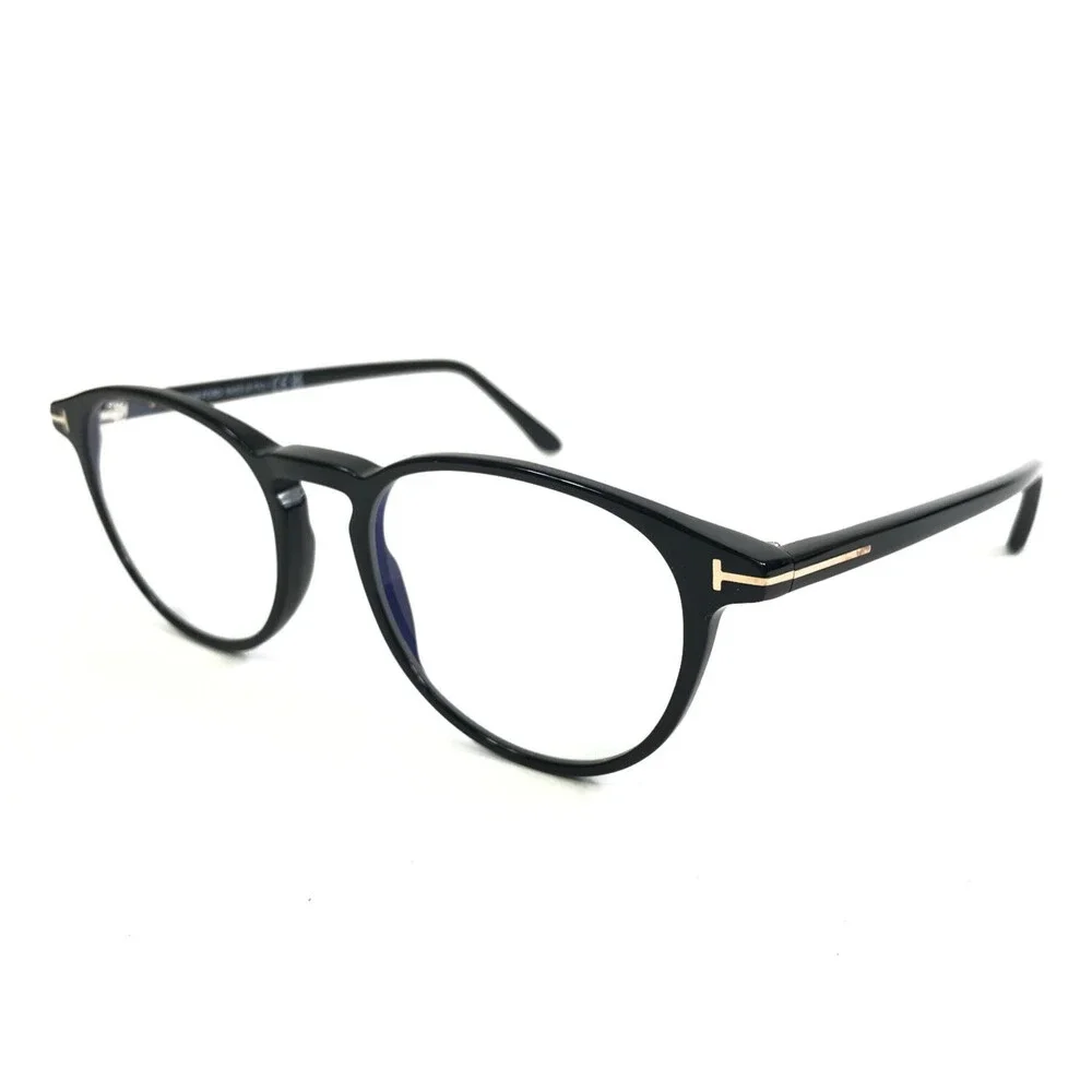 Tom Ford Eyeglasses Frames TF5803-B 001 Shiny Black Round Full Rim 51-19-145